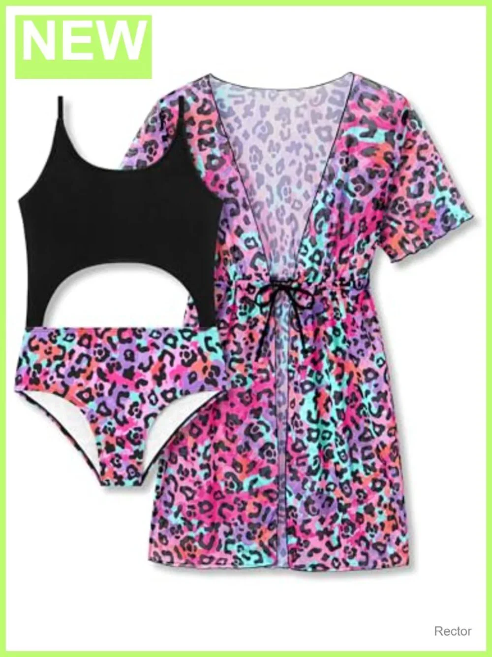 Girls One-Piece Swimsuit with Mesh Cover-Up 2-Piece Set UPF Protection